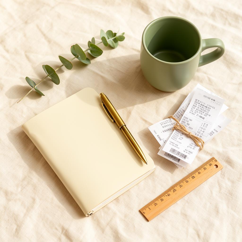 A calm, organized workspace with notebooks and a laptop